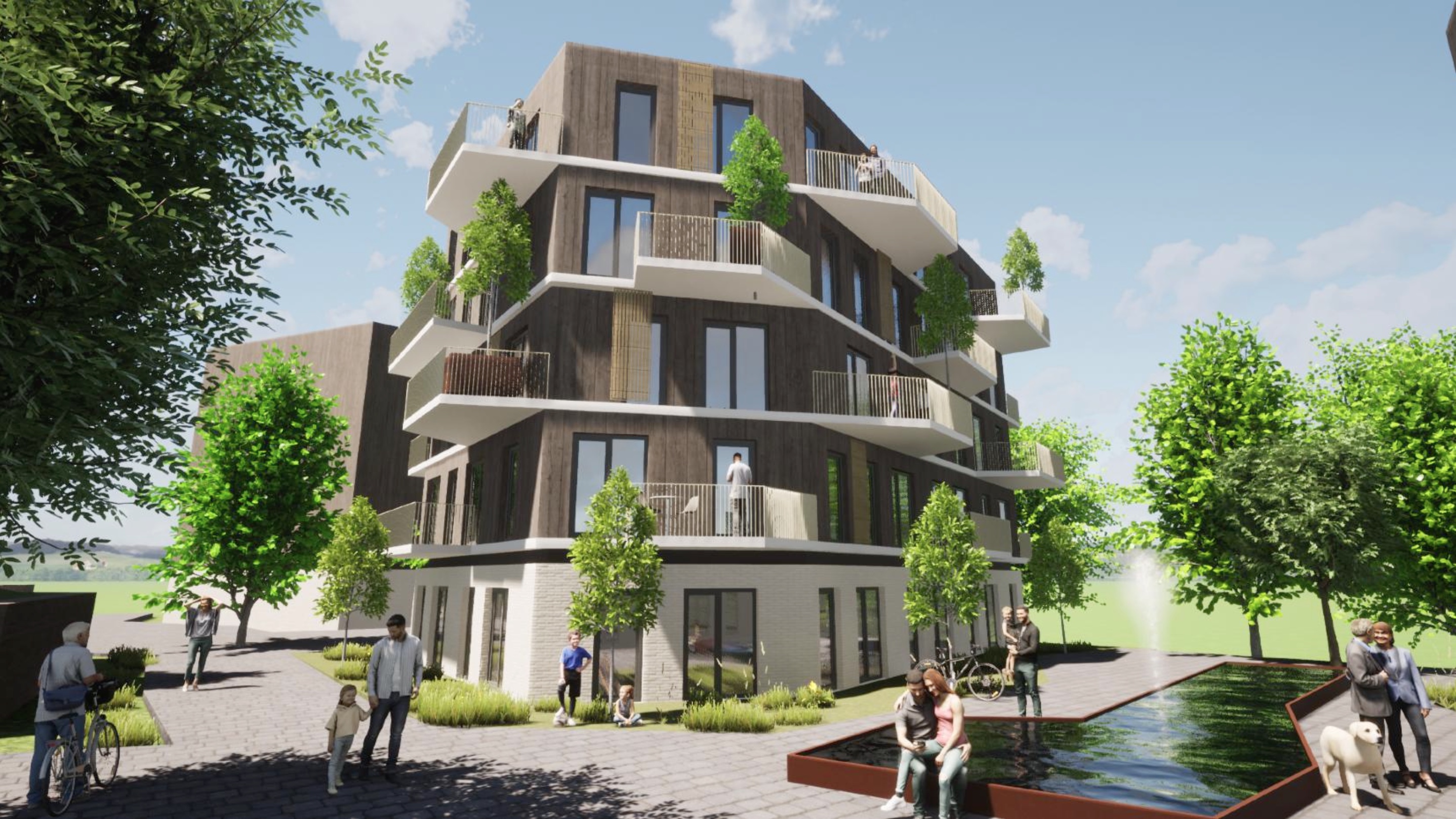 Centro Gebäudeansicht - Moderne Architektur mit Holz und Stein